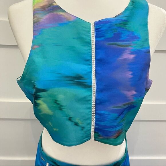 NBD X The Naven Twins Watercolor Crop Top & Skirt Set Size Large Blue Purple - Picture 4 of 7